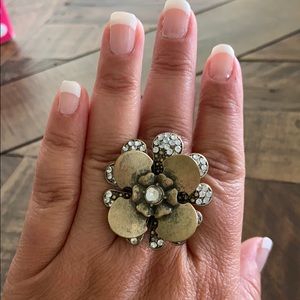 Gold & faux diamond flower bloom ring (adjustable)
